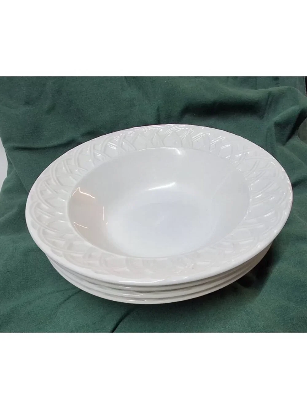 Pier 1 White Basket Relief Soup Stoneware Pasta Bowls Made In Italy Set Of 4